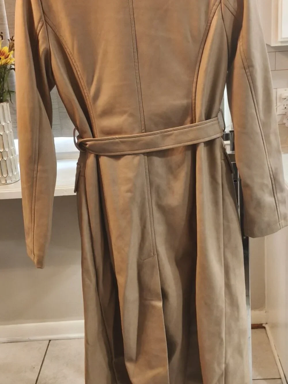 Avec Les Filles Beige Faux leather trench coat NWT Size XS